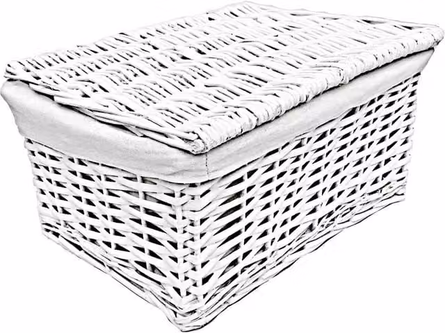 Topfurnishing White Lidded Rattan Wicker Storage Basket with Lining, Diameter: 35 cm