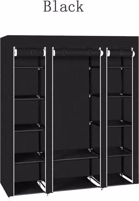 Nordara Black Portable Roll Shutter Wardrobe with Hanging Rod and Internal Shelves W/D/H: 150 x 45 x 175 cm – 1