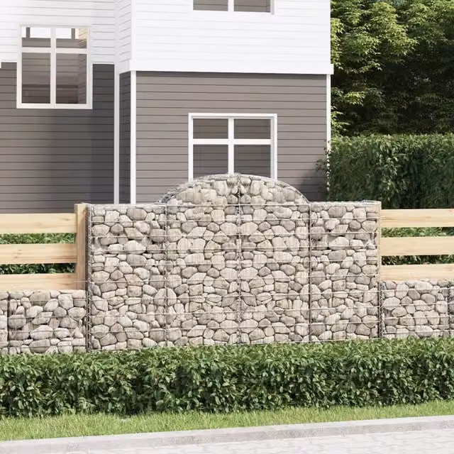 Berkfield Home Arched Gabion Baskets, 2 Piece Set, Silver Galvanised Steel, W: 200 cm, D: 50 cm, H: 120-140 cm – 1