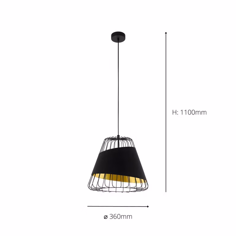 Eglo Austell Black and Gold Metal and Fabric Cone Pendant Light