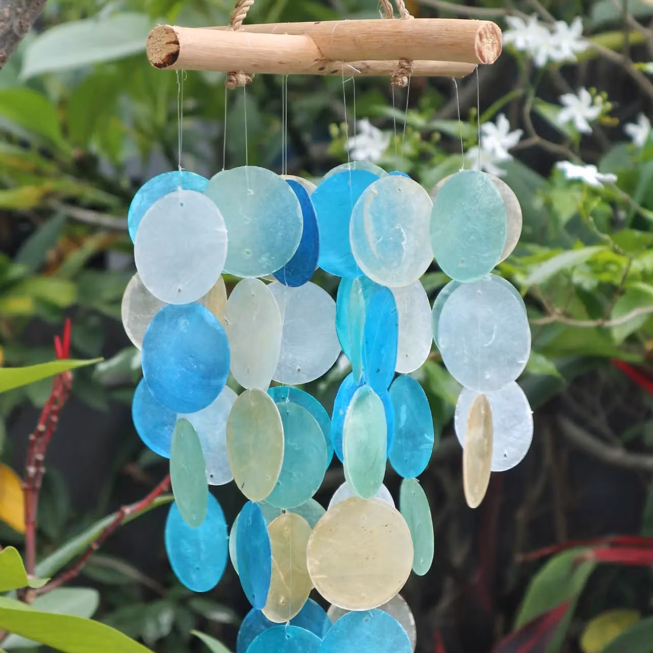 KDMD Blue and Pearl Driftwood Cross Hanging Chime with Wood and Glass Elements – 2