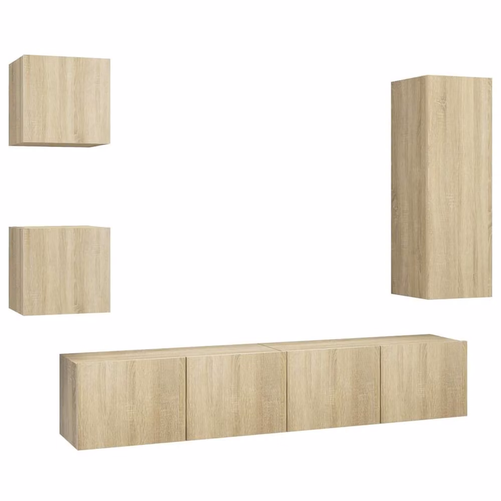 Berkfield Home Practical 5 Piece TV Cabinet Set in Sonoma Oak and Beige Engineered Wood W/D/H: 90 x 30 x 30 cm – 2