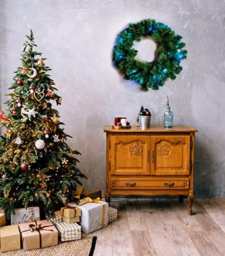 Shatchi Green Alaskan Pine Pre-Lit Christmas Wreath, Diameter: 55 cm – 3