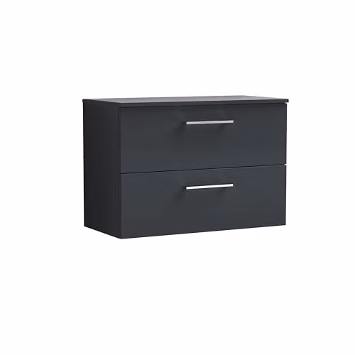 Balterley Wall Hung Bathroom Vanity Unit with 2 Soft Close Drawers and Worktop, Dark Grey, W/D/H: 80.5 x 39.0 x 55.7 cm