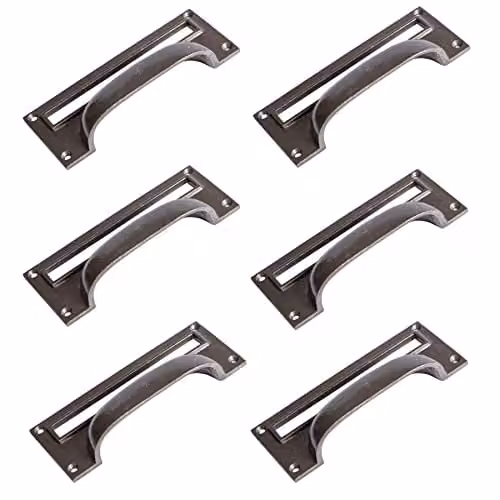 Hammer and Tongs Iron Filing Cabinet Drawer Pull with Card Frame, Grey, W: 130 mm x H: 50 mm, Pack of 6 – 2