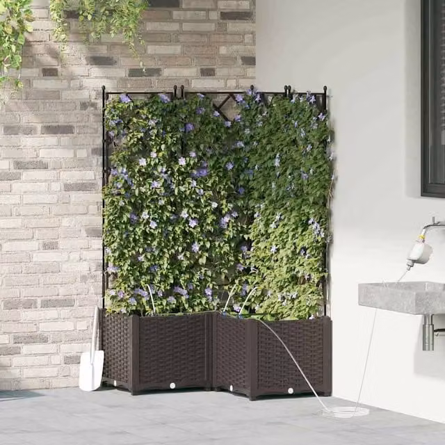 Berkfield Home Set of 3 Brown Plastic Garden Planter Tubs with Water Irrigation System