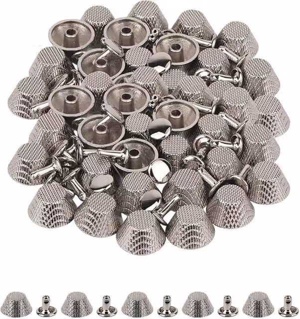 Neel Blue Silver Etched Mushroom Bag Feet Rivets with 9mm Tubular Studs, 14mm, 25pcs