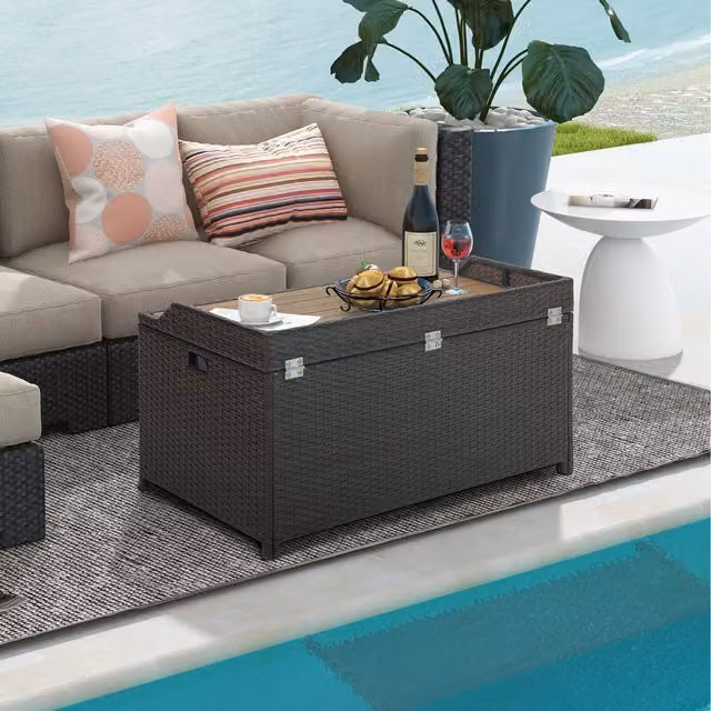 Costway 170L Outdoor Acacia Wood Storage Bench in Brown