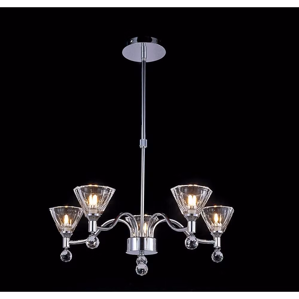 Netlighting Neptune Round 5 Light Pendant with Grey Crystal and Polished Chrome Finish – 2