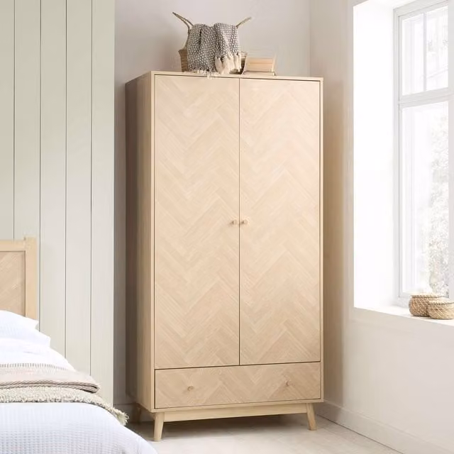 Birlea Herringford Oak Brown Wooden Wardrobe with 2 Doors and 1 Drawer