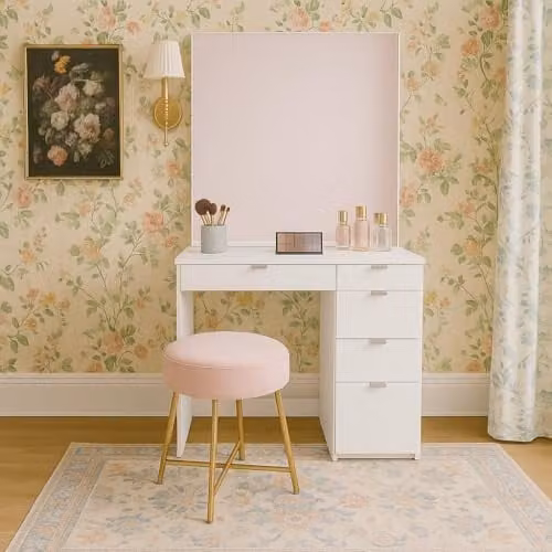 Birlea Ava 5 Drawer Dressing Table and Mirror in Black and White, W/D/H: 136.5 x 44.5 x 97.19 cm – 1