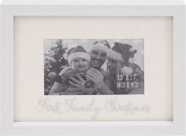 KDMD First Family Christmas Glitter Frame in White, W: 14 cm x H: 9 cm