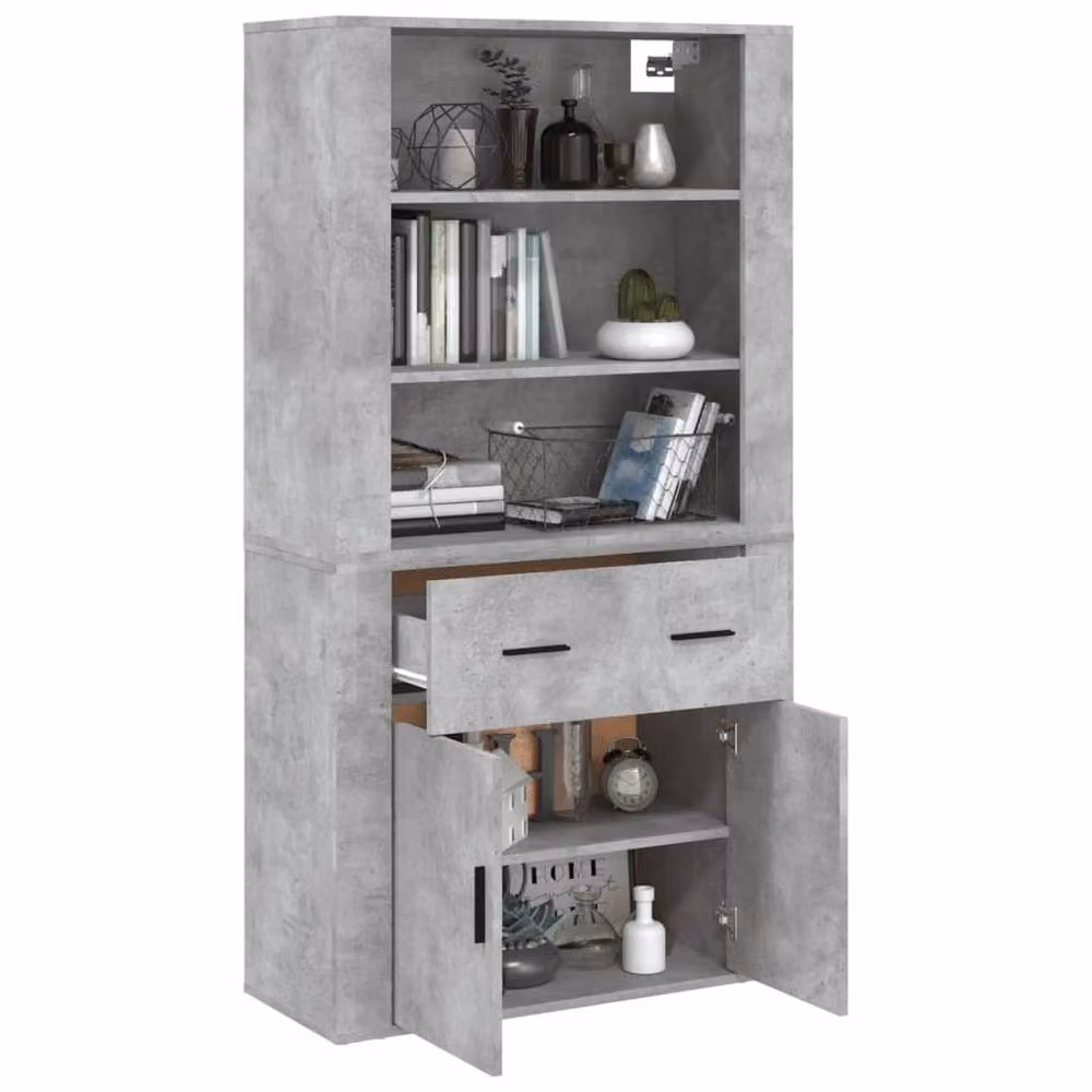 Berkfield Home Modern Wall Mounted Highboard in Concrete Grey Matt MDF – 3