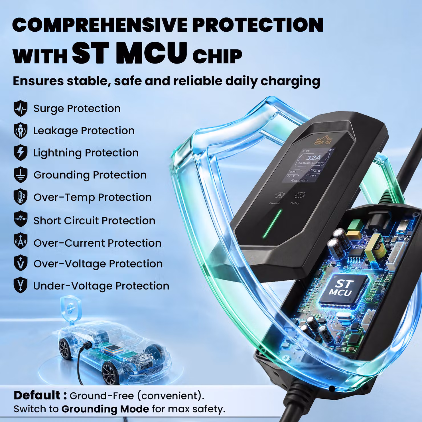HOMCOM 7kW Type 2 Electric Car Charger with CEE 32A Plug, UK Adapter and 10 m Cable, Black – 6
