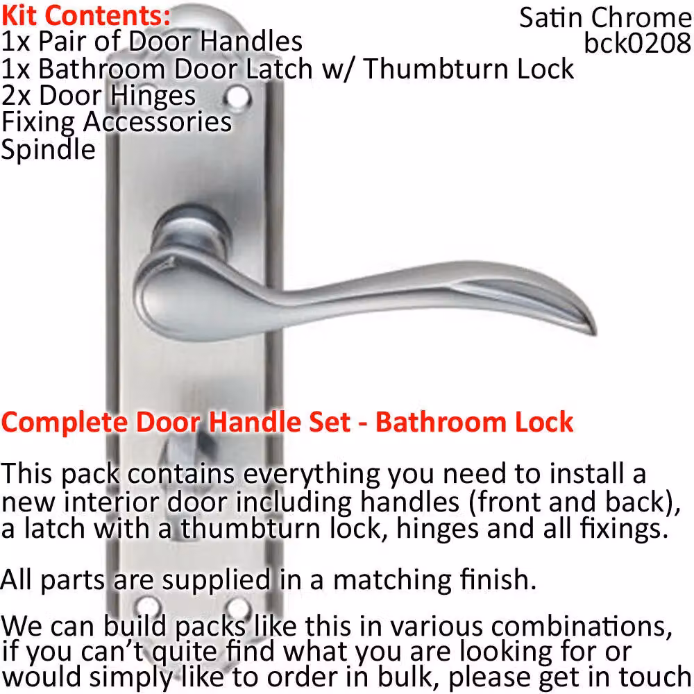 Loops Victorian Curved Ornate Backplate Door Handle and Bathroom Lock Pack in Satin Chrome – 2