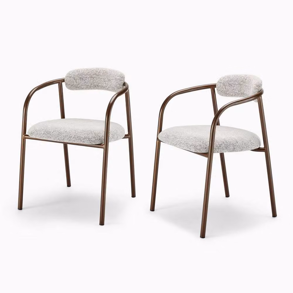 FurnitureboxUK Set of 2 Rhea Grey Fabric Dining Chairs with Bronze Metal Legs – 2