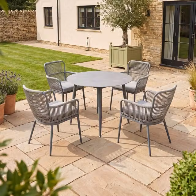 Artemis Home Modern 4 Seater Round Garden Dining Set in Matt Grey