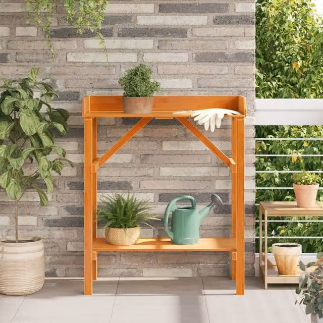 Berkfield Home Garden Acacia and Pine Wood Potting Table, Brown, W/D/H: 75 x 40 x 90 cm