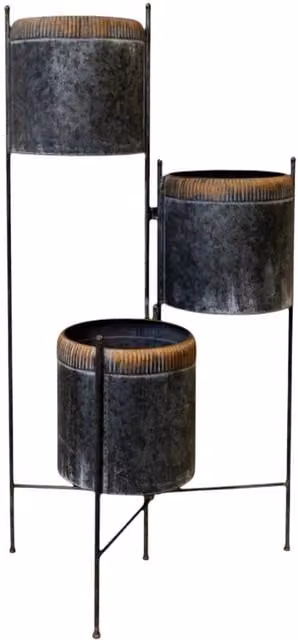 Four Candle Three Tier Galvanised Steel Planter Stand in Grey, H 86 x W 45 x D 24 cm – 1