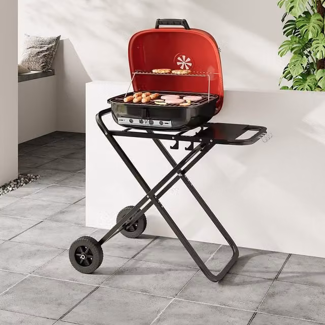 Livingandhome 18.5 Inch Portable Folding Tabletop Charcoal Grill in Red and Black