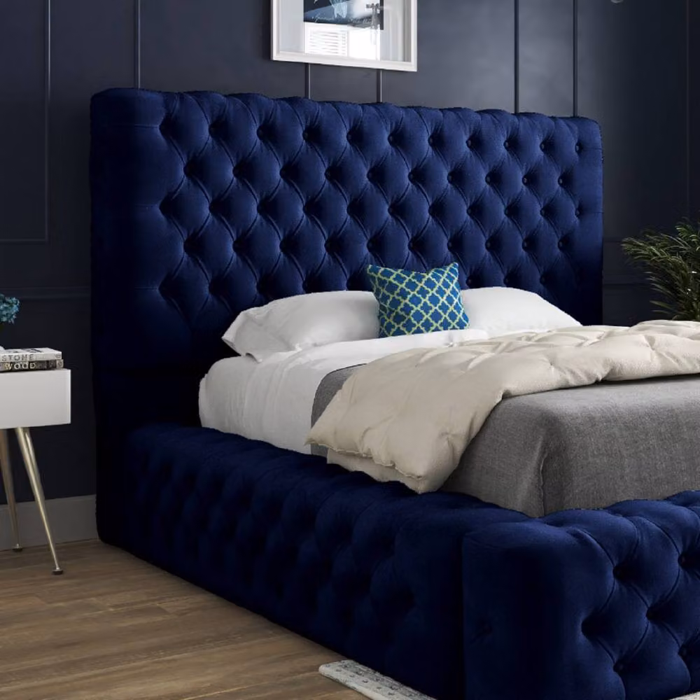 Casani Woolmer Blue Velvet Upholstered Chesterfield Bed Frame, W/D/H: 140 x 175 x 137 cm – 4