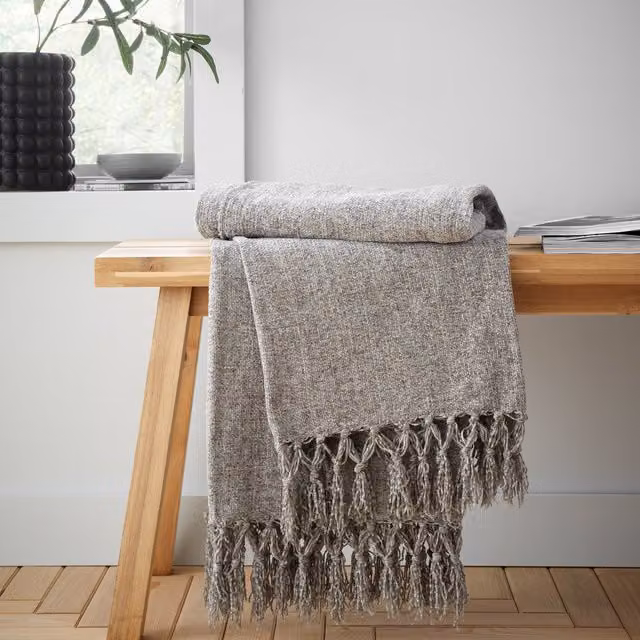 Catherine Lansfield Wilson Plain Chenille Throw with Fringes, Grey, W: 130 cm, L: 170 cm