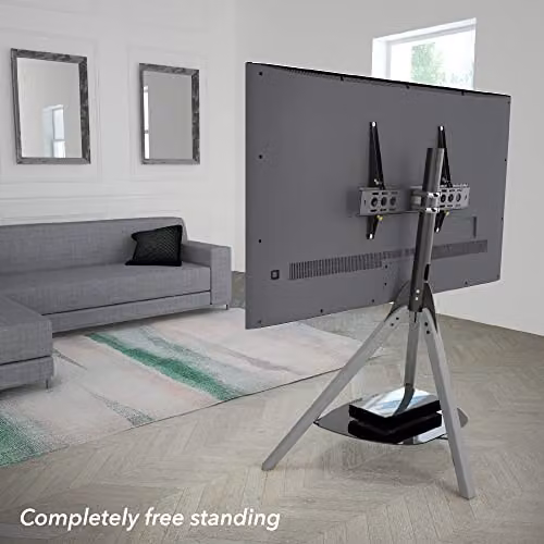 AVF Hoxton Free-standing Tripod TV Floor Stand with Grey Wood Legs and Black Glass Shelf for TVs 32 to 70 inches – 3