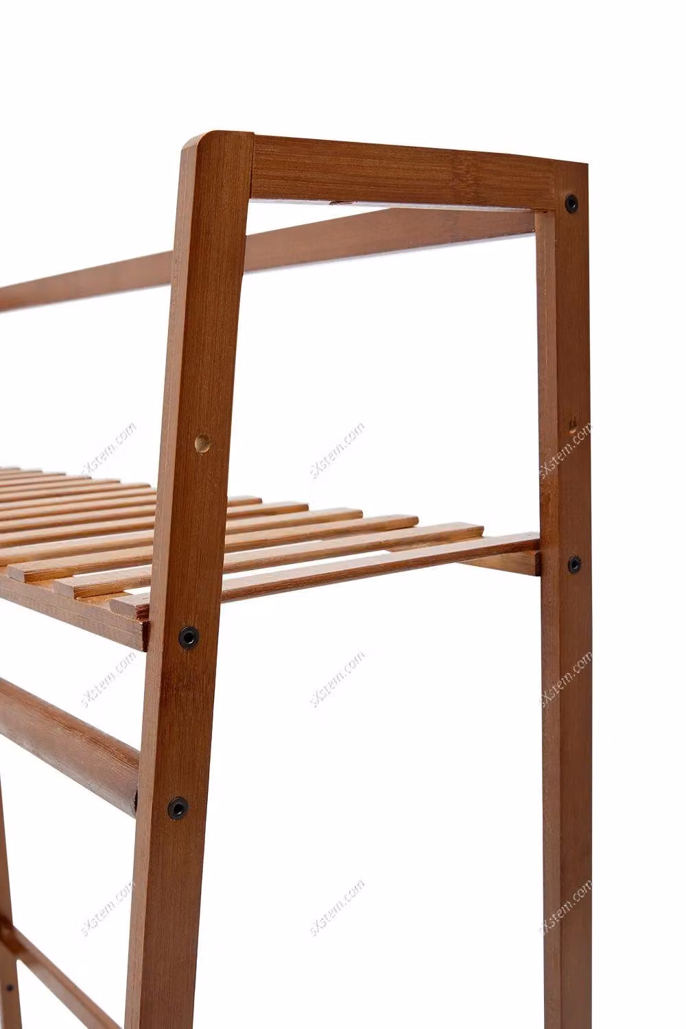 H&O Direct Bamboo Trapezoid Clothing Rack with Storage Shelves in Brown – 4