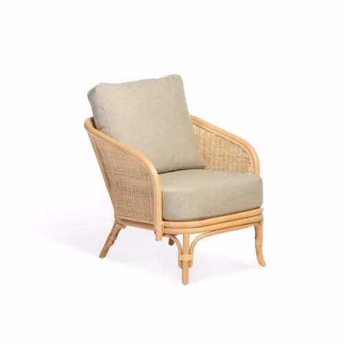 Desser Natural Rattan Royal Armchair with Sage Green and Beige Cushions – 1