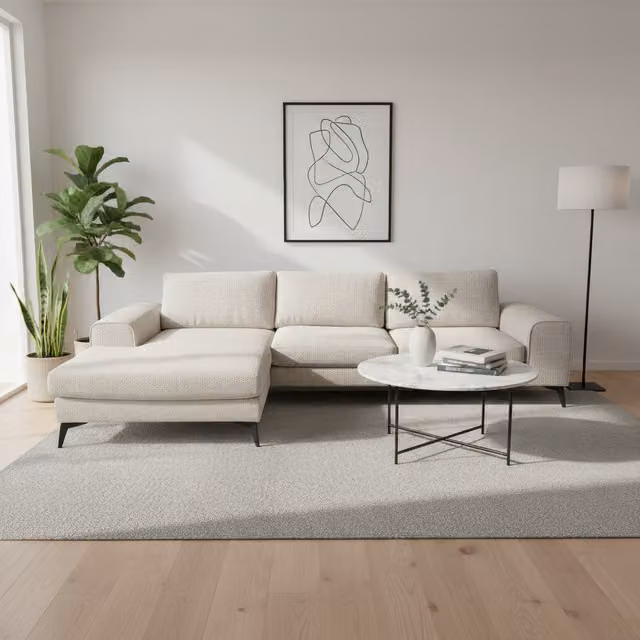 Abakus Direct Venice Chenille Left-Hand Corner Sofa in Cream with Deep Seats and Extra-wide Padded Arms