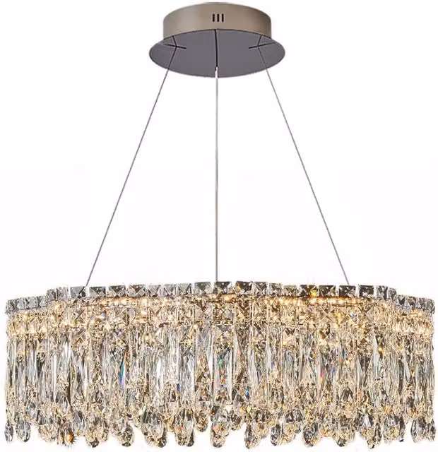 Modern Crystal LED Chandelier Pendant Light with Remote Control and Dimmable RGB Lighting, White and Gold/Brass, W/D/H: 60 x 60 x 120 cm