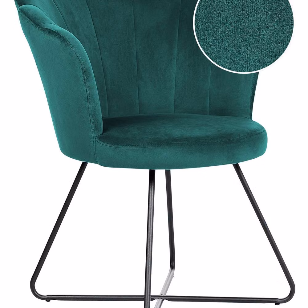 Wyld and Coco Green Velvet Shell-Back Armless Chair with Black Metal Frame – 2
