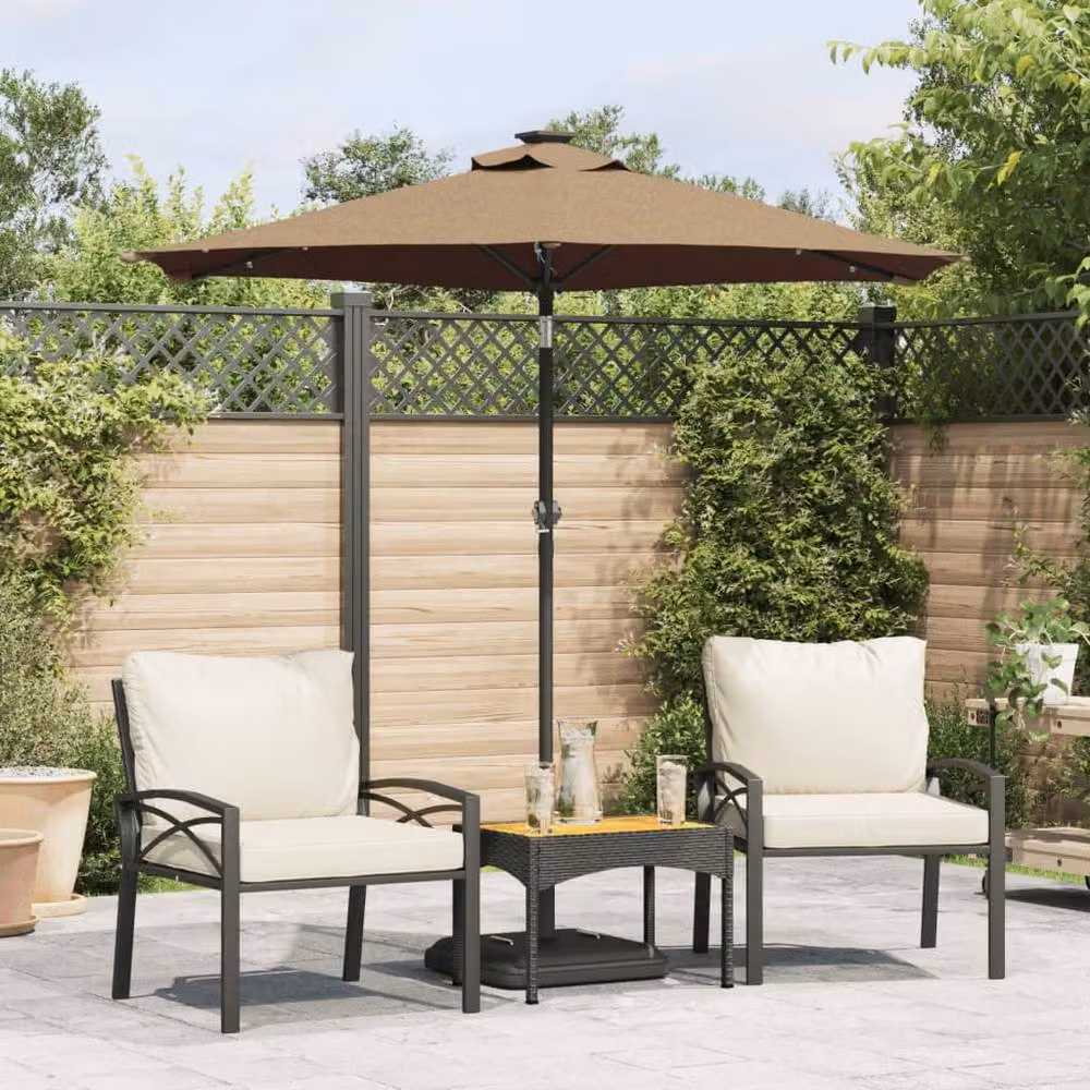 Berkfield Home Garden Parasol with LEDs and Steel Pole, Beige, W/D: 225 x 225 cm – 2