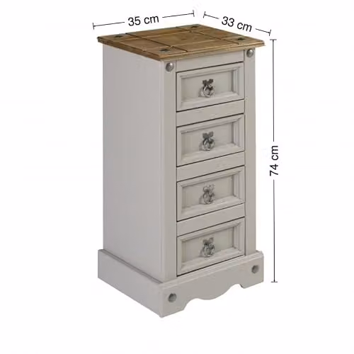 Mercers Furniture Corona Grey Wax 4 Drawer Narrow Bedside Cabinet Solid Pine Wood H 74 cm x W 35 cm x D 33 cm – 2