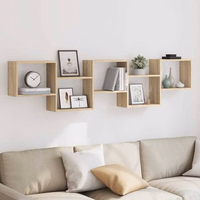 Berkfield Home Wall Mounted 5 Compartment Cube Shelf in Sonoma Oak Light Oak Brown – 1