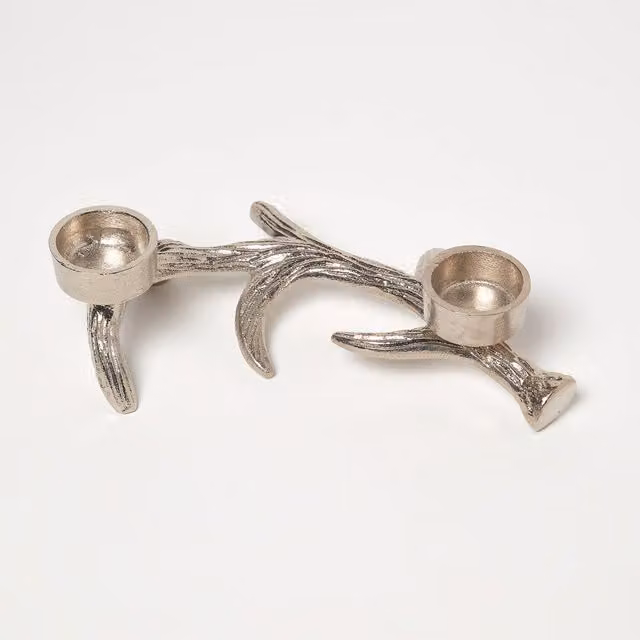 Homescapes Silver Antler Dual Tea Light Holder