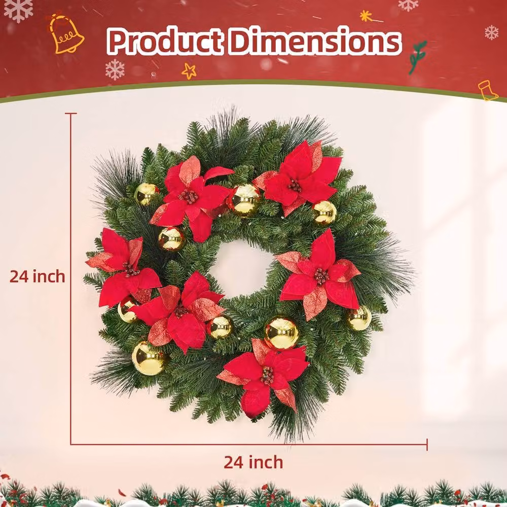 London Boutique Pre-Lit Christmas Wreath with LED Lights in Green, Diameter: 60.96 cm – 2