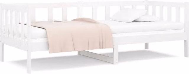 Berkfield Home White Lacquered Solid Pine Rustic Day Bed W/D/H: 80 x 200 cm