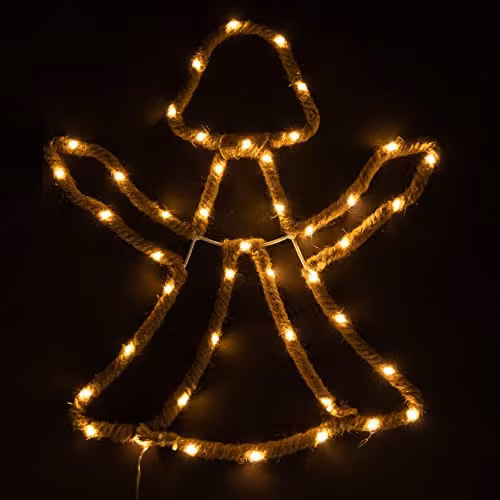 Shatchi Angel Silhouette LED Christmas Lights with Hemp Rope in Yellow and Beige, Battery Operated – 1