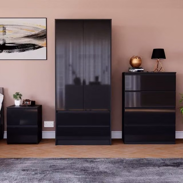 HD Designs Vida Designs Glinton 3 Piece Modern Black Bedroom Set