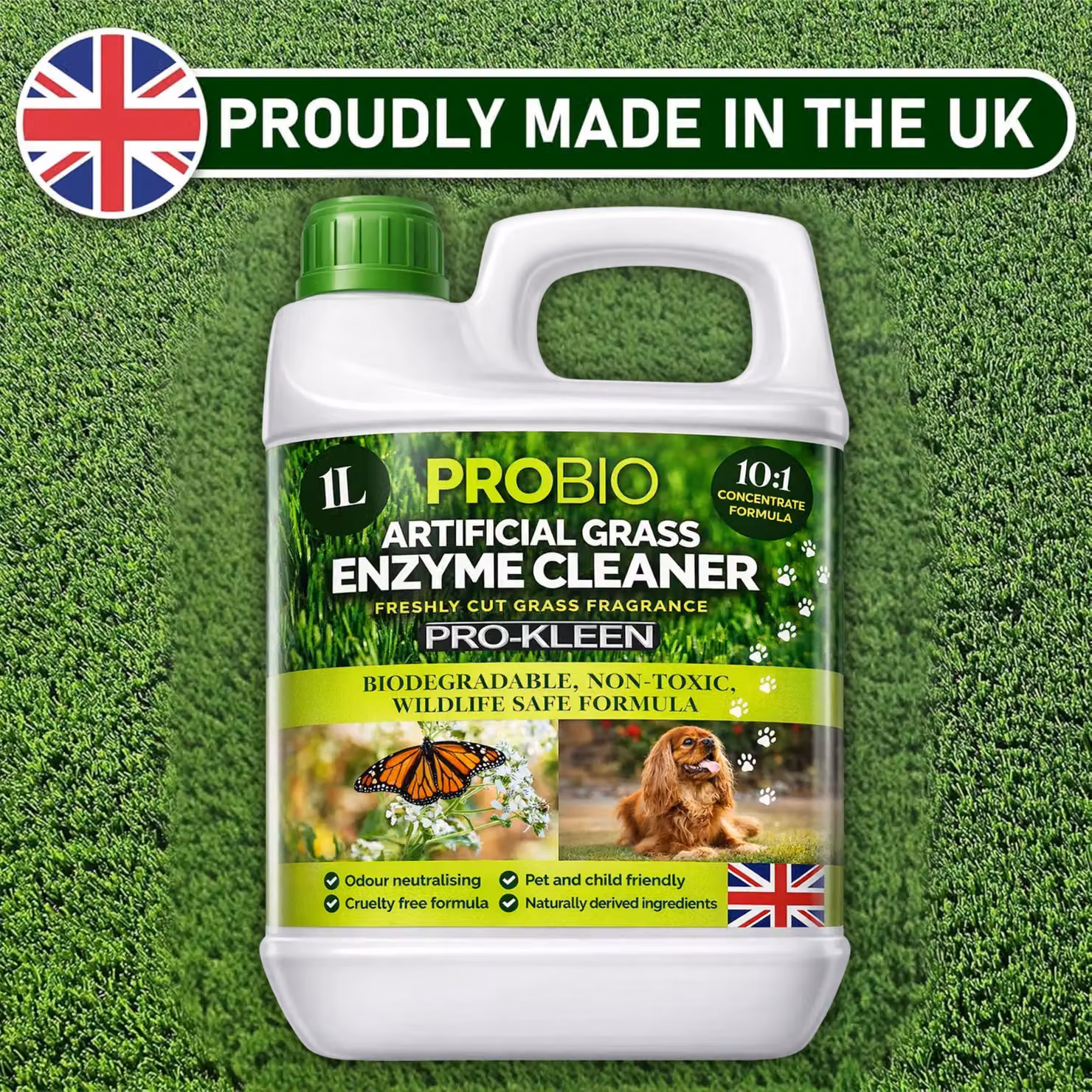 ProKleen ProBio Artificial Grass Cleaner Probiotic Based Deodoriser and Odour Eliminator, Fresh Cut Grass Fragrance, 2L – 2