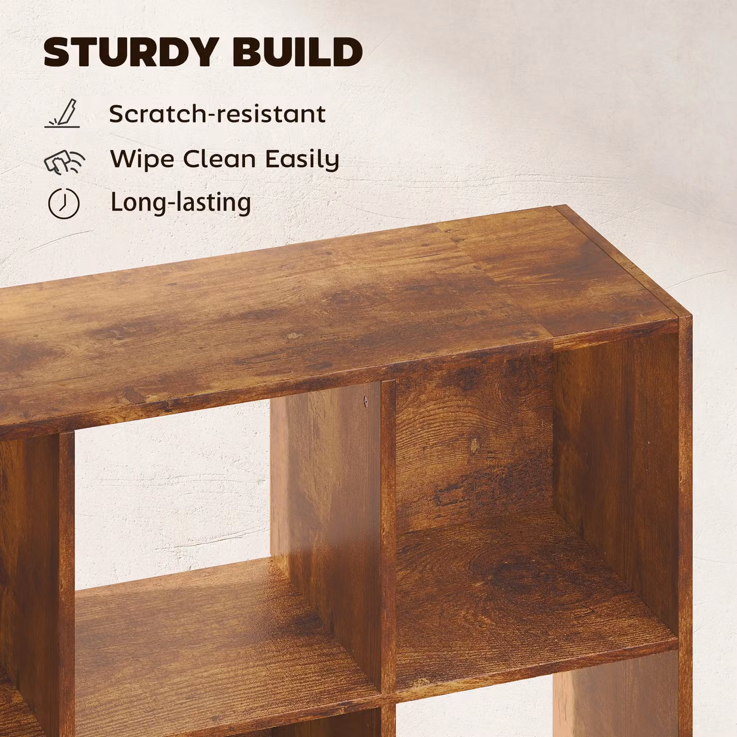 HOMCOM 3-tier Storage Cupboard Bookcase with 9 Cubes in Rustic Brown – 4