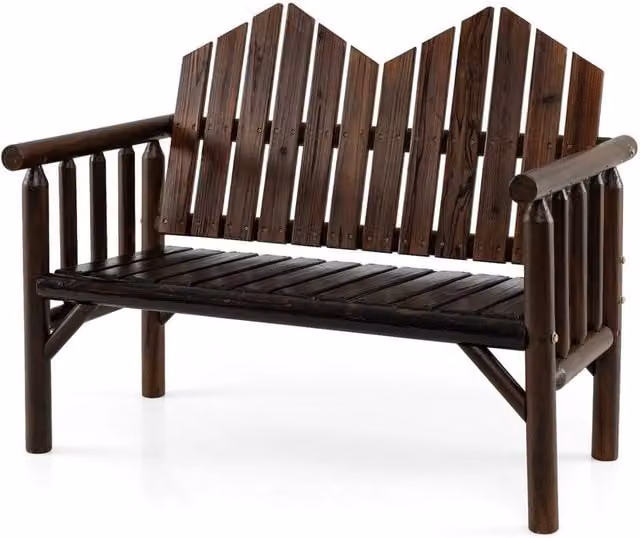 KORVIXA 2-Seater Outdoor Patio Bench with Inclined Backrest in Brown, W/D/H: 100 x 100 x 100 cm