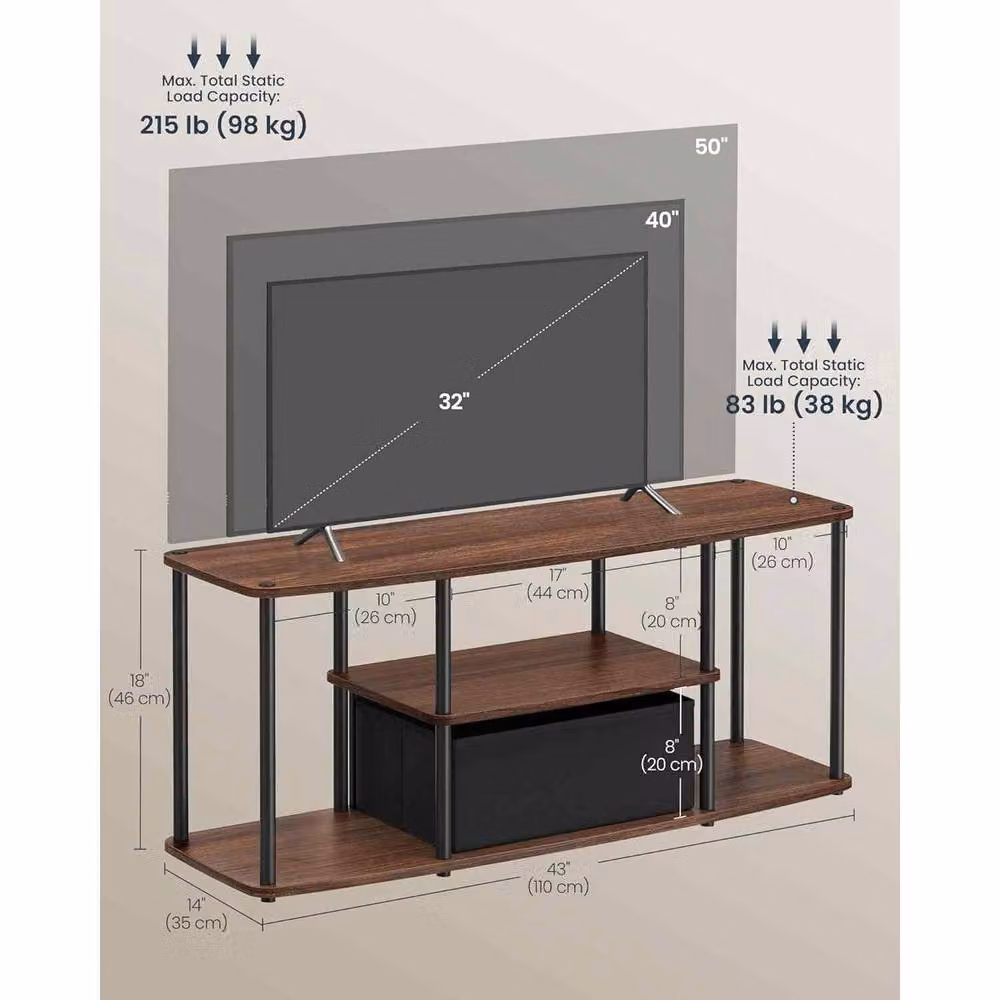 The Bazaarist Modern TV Stand with Shelves in Walnut and Black – 3