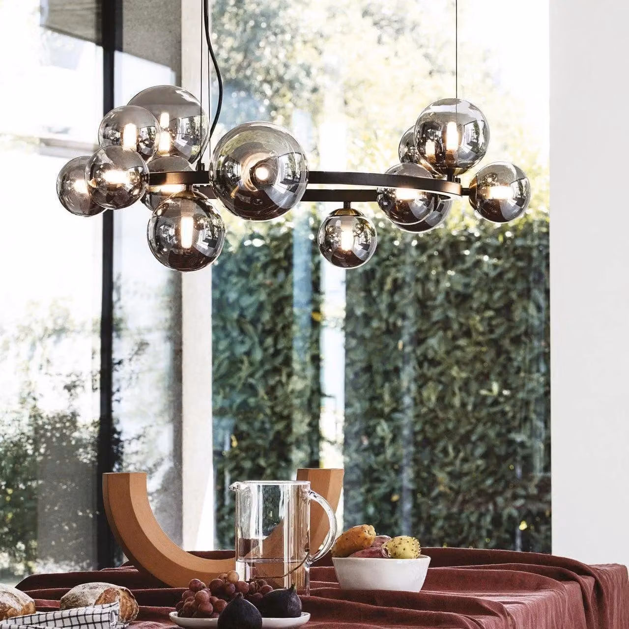 Netlighting Perlage 14 Light Round Globe Pendant Ceiling Light in Black with Transparent Glass – 2
