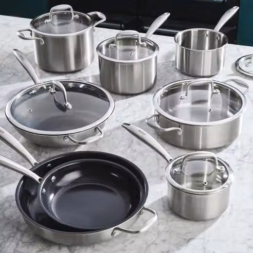 Cooks Professional 8 Piece Tri-Ply Cookware Set in Silver, including Saucepans, Frying Pans, Wok with Lid, Saute Pan and Stockpot – 2