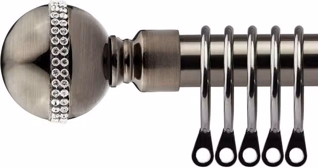 NewEdgeBlinds Bejeweled Extendable Durable Metal Curtain Pole Set, Black, Width: 160 cm