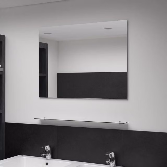 Berkfield Home Rectangular Wall Mirror with Shelf in Silver, W: 80 cm, H: 60 cm