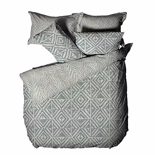 Make it a Home Reversible Graphic Ethnic Animal Duvet Cover and Pillowcase Set, Green, W: 200 cm x D: 200 cm – 1