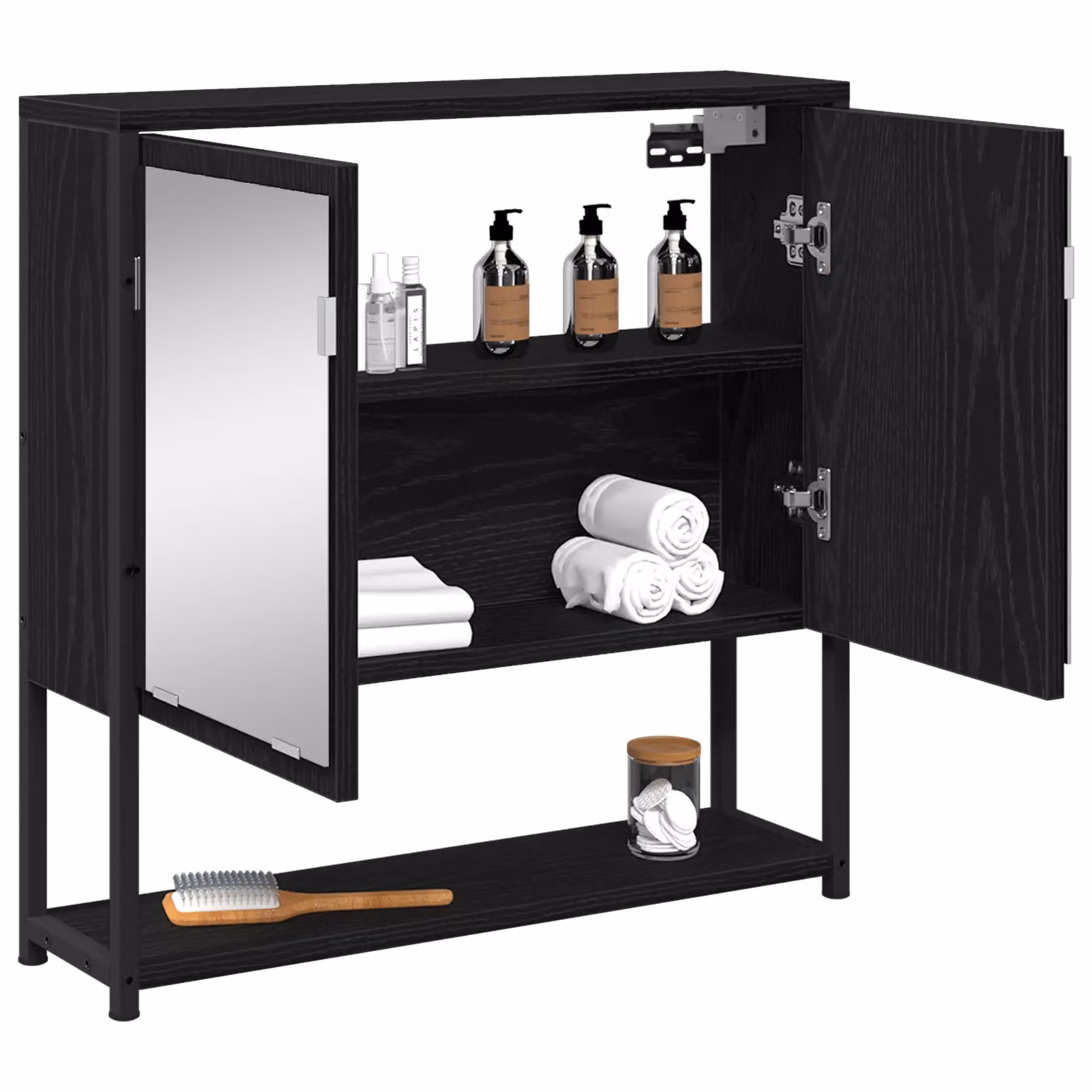 Berkfield Home Modern Black Oak Bathroom Mirror Cabinet with Internal Shelves, W: 60 cm, D: 16 cm, H: 60 cm – 2